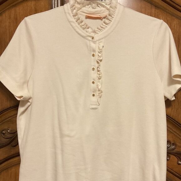 TORY BURCH POLO CREAM RUFFLE DETAILS WOMAN SHIRT SIZE US XL​​​​​​